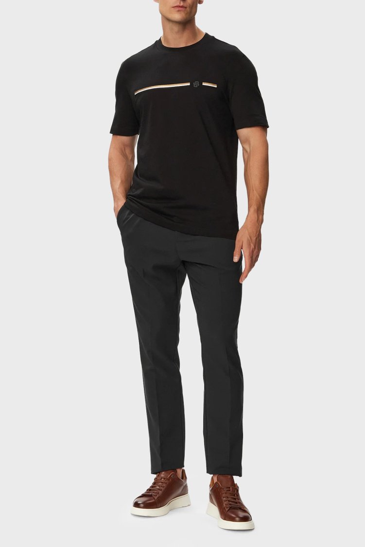 Boss Logolu % 100 Pamuk Bisiklet Yaka Erkek T Shirt 50565785 001 Siyah - Boss (1)
