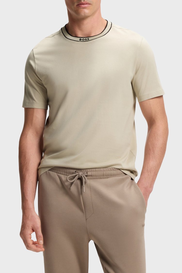 Boss Logolu % 100 Pamuk Regular Fit Bisiklet Yaka Erkek T Shirt 50554862 272 BEJ - Boss