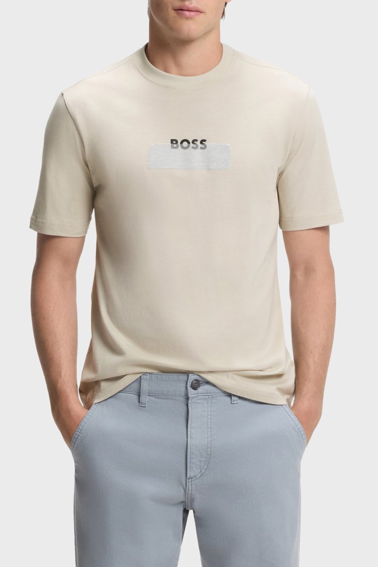 Boss Logolu % 100 Pamuk Regular Fit Bisiklet Yaka Erkek T Shirt 50566606 271 Bej - Boss