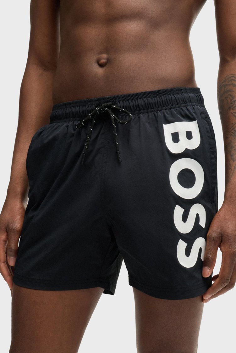 Boss Logolu Deniz Şortu Belden Bağlamalı Çabuk Kuruyan Cepli Erkek Mayo Short 50514502 001 SİYAH - Boss (1)