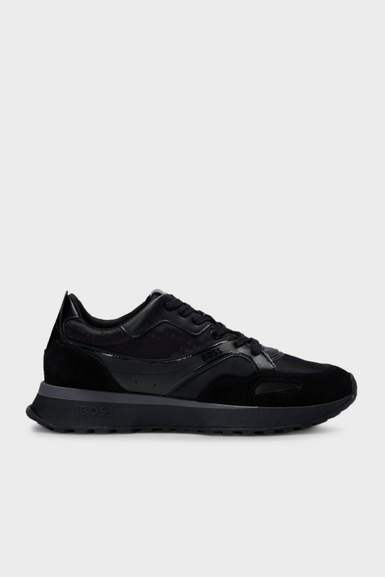 Boss Logolu Hakiki Deri Süet Detaylı Sneaker Erkek Ayakkabı 50536496 005 SİYAH - Boss