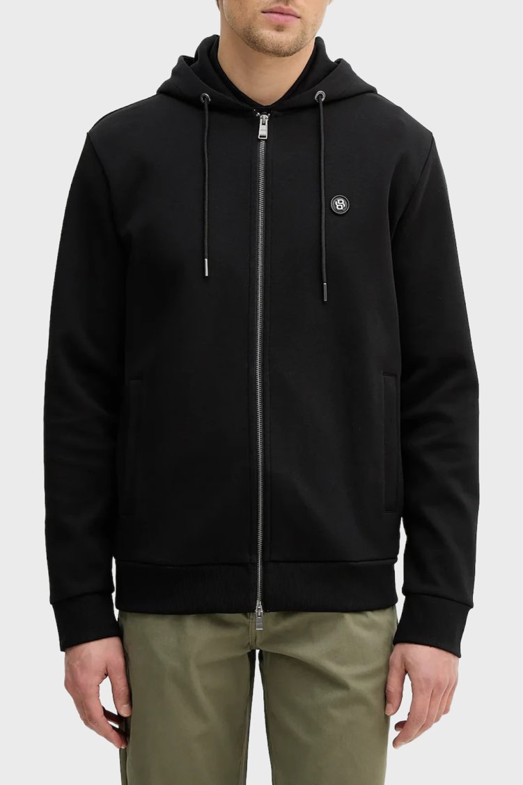 Boss Logolu Pamuk Karışımlı Regular Fit Kapüşonlu Fermuarlı Erkek Sweat 50555851 001 SİYAH - Boss