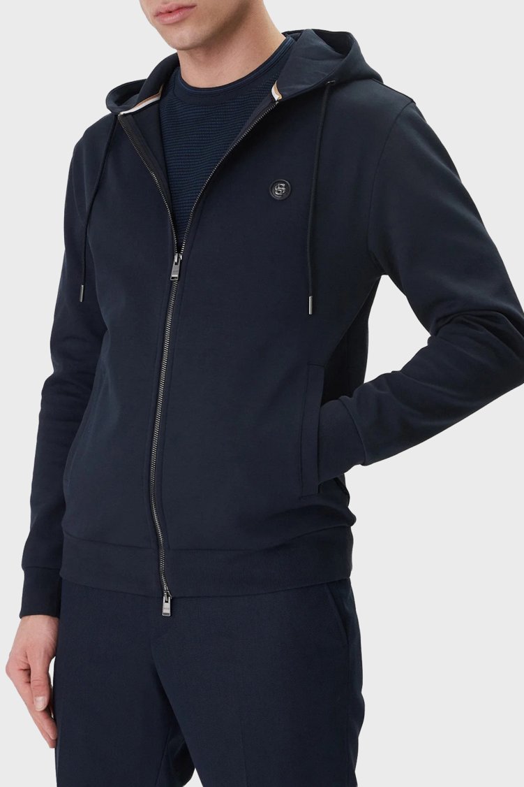 Boss Logolu Pamuk Karışımlı Regular Fit Kapüşonlu Fermuarlı Erkek Sweat 50555851 404 Lacivert - Boss