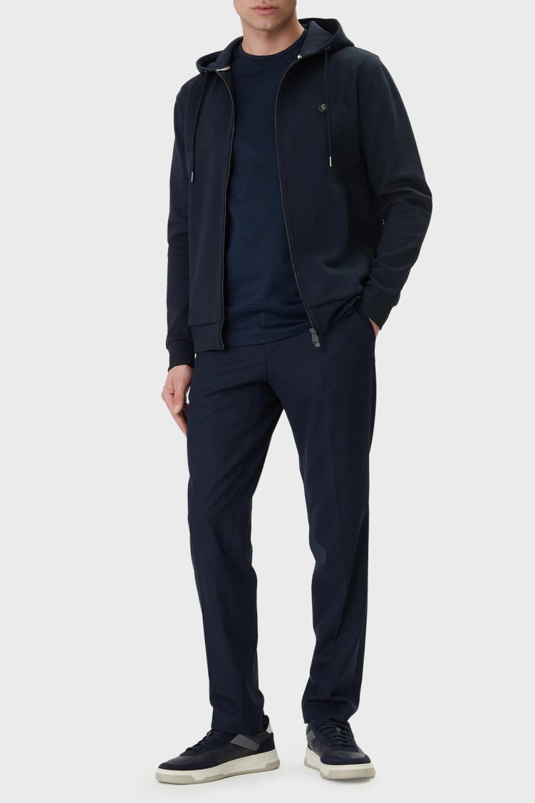 Boss Logolu Pamuk Karışımlı Regular Fit Kapüşonlu Fermuarlı Erkek Sweat 50555851 404 Lacivert - Boss (1)