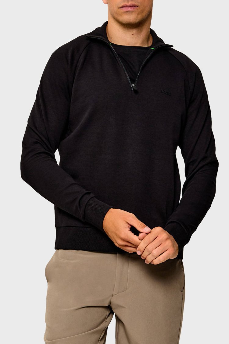 Boss Logolu Pamuk Karışımlı Yarım Fermuarlı Dik Yaka Erkek Sweat 50565306 001 Siyah - Boss