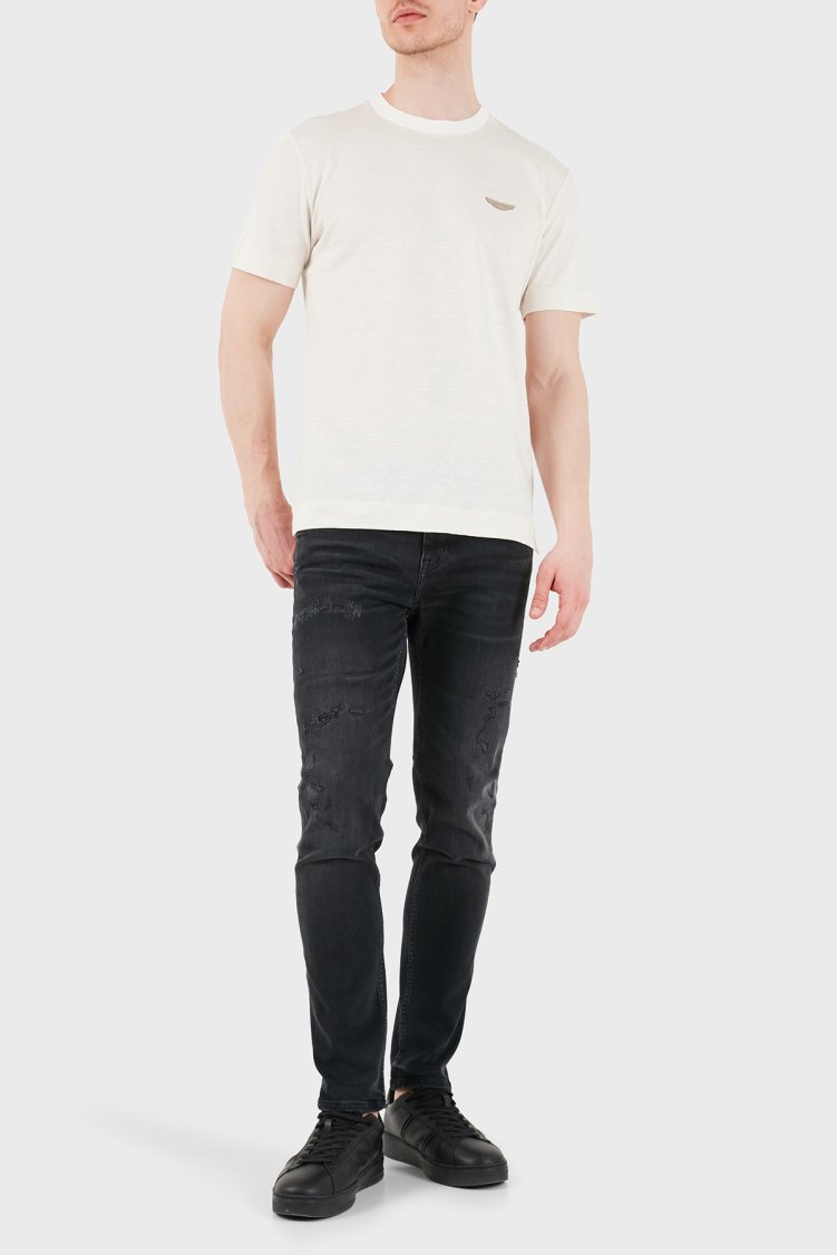 Boss Logolu Pamuk ve Keten Karışımlı Bisiklet Yaka Erkek T Shirt 50558830 118 BEJ - Boss (1)
