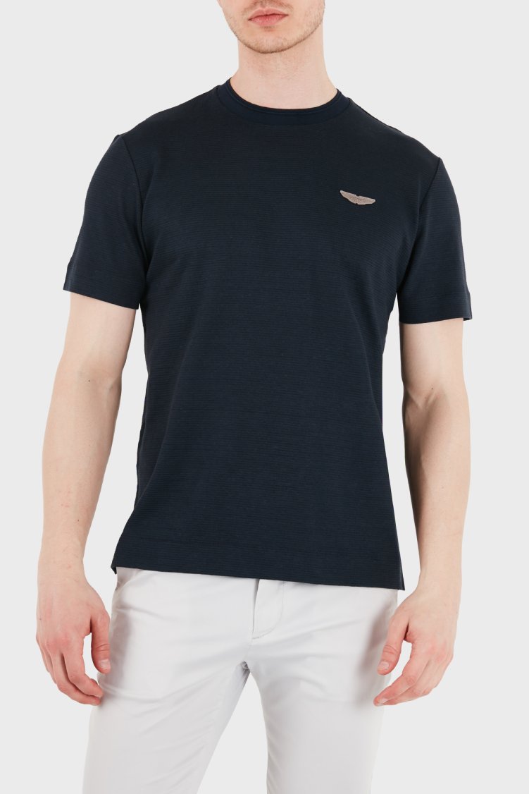 Boss Logolu Pamuk ve Keten Karışımlı Erkek T Shirt 50558830 404 LACİVERT - Boss