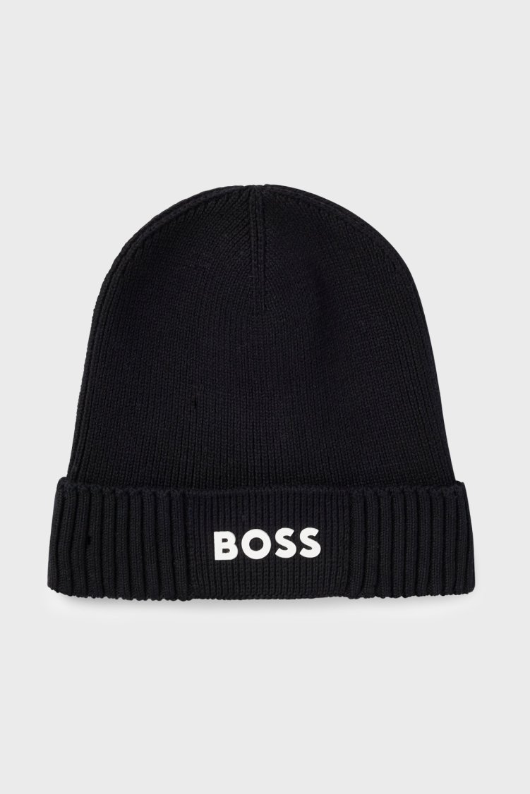 Boss Logolu Pamuk ve Yün Karışımlı Erkek Bere 50499423 001 SİYAH - Boss