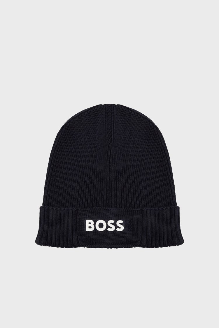 Boss Logolu Pamuk ve Yün Karışımlı Erkek Bere 50499423 402 LACİVERT - Boss