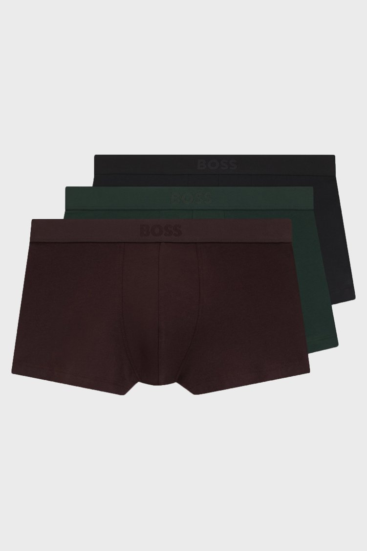 Boss Logolu Pamuklu 3 Pack Erkek Boxer 50544263 997 Siyah-yeşil-bordo - Boss