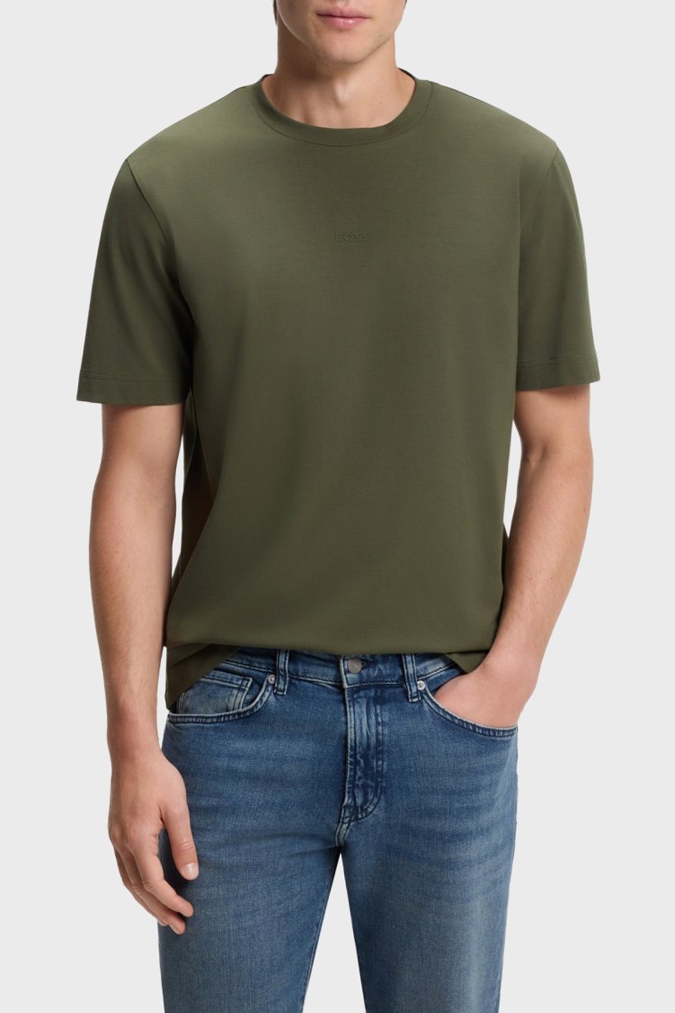 Boss Logolu Pamuklu Bisiklet Yaka Erkek T Shirt 50473278 325 Haki - Boss