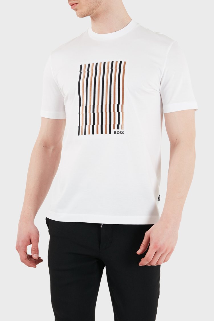 Boss Logolu Pamuklu Regular Fit Bisiklet Yaka Erkek T Shirt 50560466 100 BEYAZ - Boss