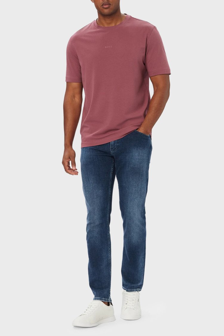 Boss Logolu Pamuklu Relaxed Fit Bisiklet Yaka Erkek T Shirt 50473278 618 Bordo - Boss (1)
