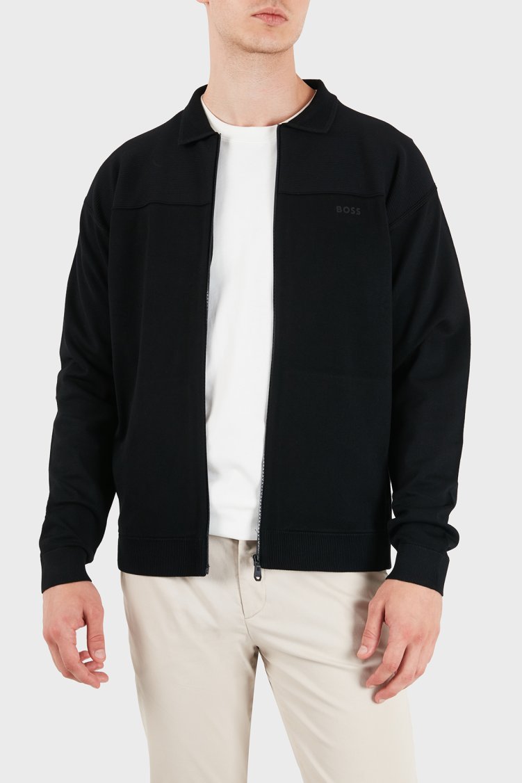 Boss Logolu Polo Yaka Regular Fit Erkek Hırka 50563383 001 Siyah - Boss