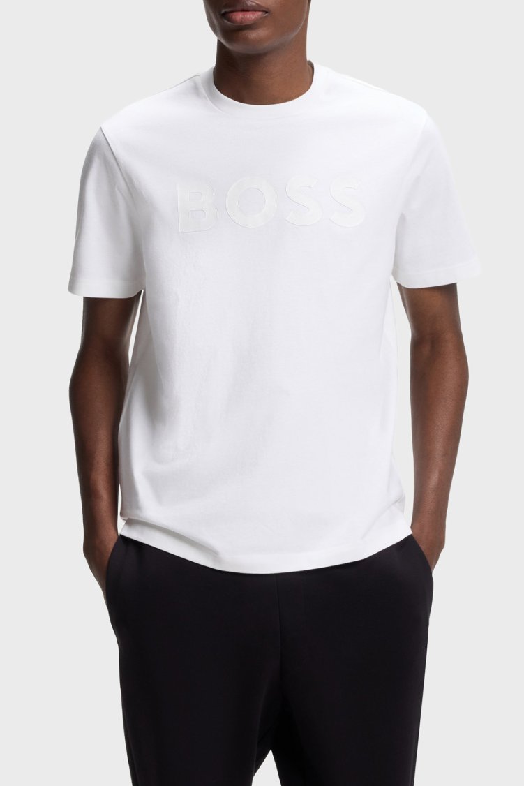 Boss Logolu Regular Fit Bisiklet Yaka Erkek T Shirt 50566883 100 Beyaz - Boss