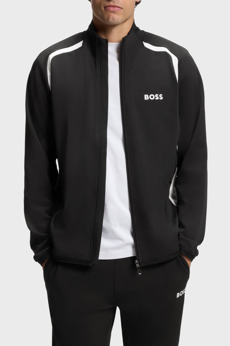 Boss Logolu Regular Fit Dik Yaka Fermuarlı Erkek Sweat 50554402 001 SİYAH-BEYAZ - Boss