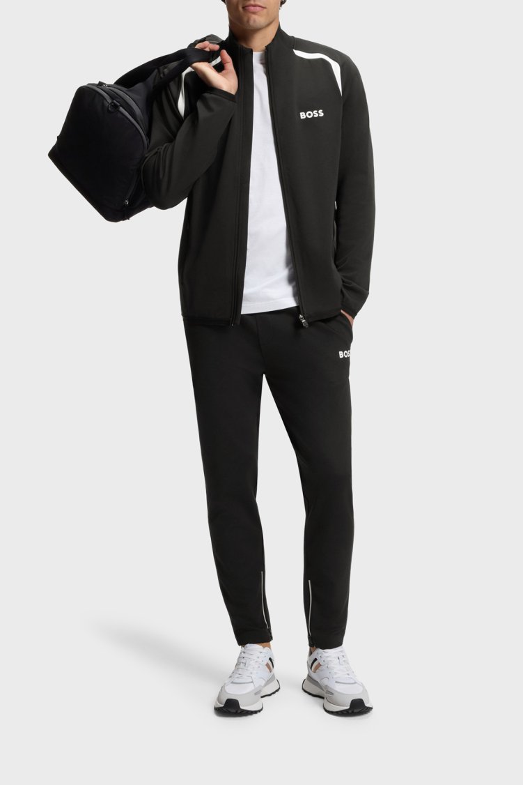 Boss Logolu Regular Fit Dik Yaka Fermuarlı Erkek Sweat 50554402 001 SİYAH-BEYAZ - Boss (1)