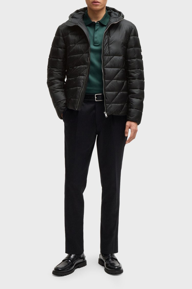 Boss Logolu Regular Fit Su İtici Kapüşonlu Şişme Erkek Mont 50524648 001 SİYAH - Boss (1)