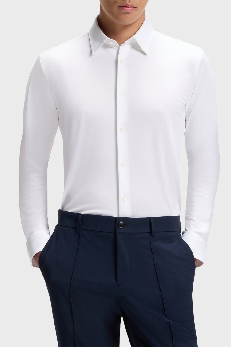 Boss Logolu Slim Fit Uzun Kollu Erkek Gömlek 50567146 100 Beyaz - Boss