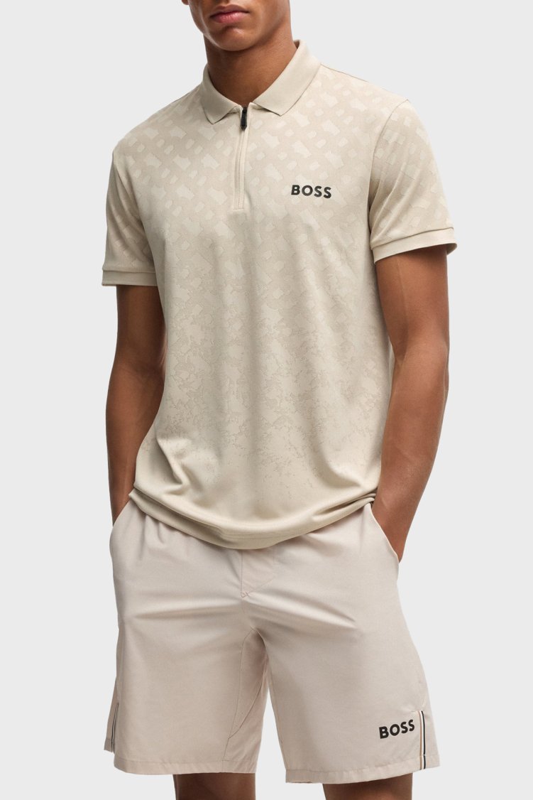 Boss Logolu Slim Fit Yarım Fermuarlı Erkek Polo Yaka T Shirt 50538106 284 BEJ - Boss
