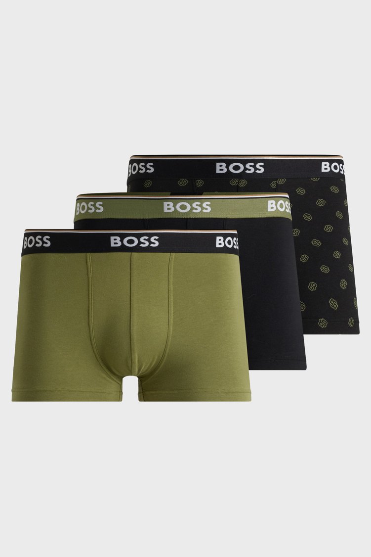 Boss Logolu Streç Pamuklu 3 Pack Erkek Boxer 50531701 990 SİYAH-YEŞİL - Boss