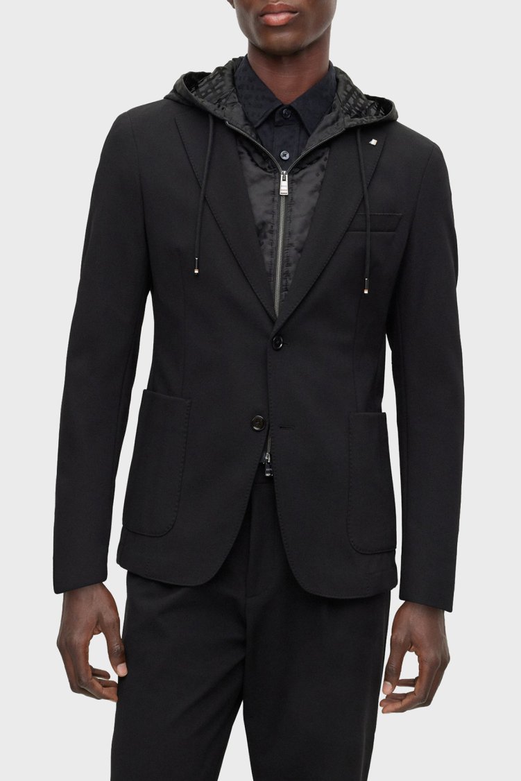 Boss Monogramlı Çıkarılabilir İç Kapüşonlu Slim Fit Erkek Ceket 50497262 001 SİYAH - Boss