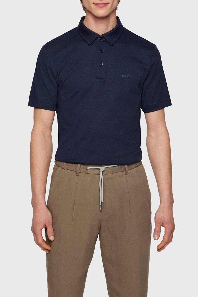 Boss Organik Pamuklu Sliim Fit Düğmeli Erkek Polo Yaka T Shirt 50471335 404 LACİVERT - Boss