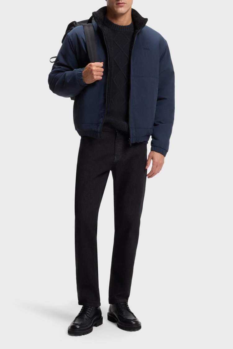 Boss Örgülü Yünlü Regular Fit Bisiklet Yaka Erkek Kazak 50571421 404 Lacivert - Boss (1)