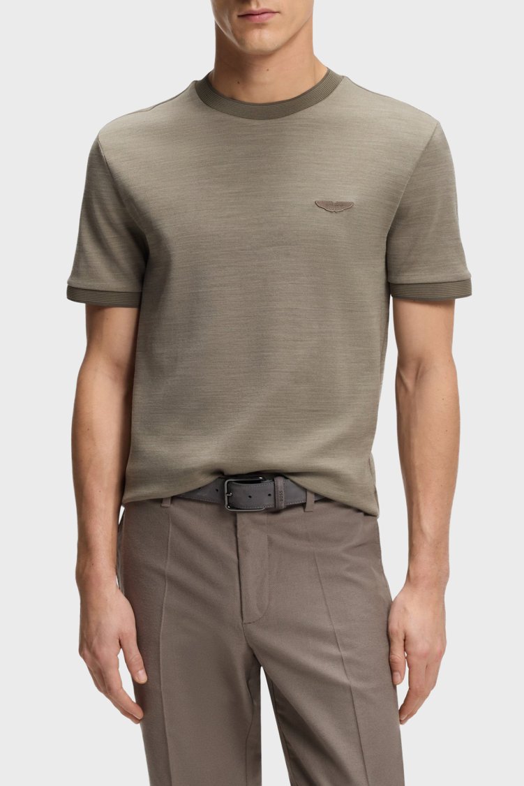 Boss Pamuk ve Yün Karışımlı Regular Fit Bisiklet Yaka Erkek T Shirt 50553812 077 HAKİ - Boss