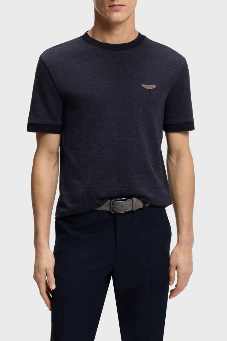 Boss Pamuk ve Yün Karışımlı Regular Fit Bisiklet Yaka Erkek T Shirt 50553812 404 LACİVERT - Boss