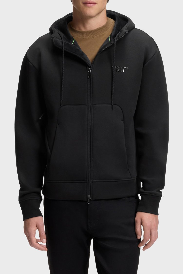 Boss Pamuklu Kapüşonlu Yaka Fermuarlı Relaxed Fit Erkek Sweat 50569946 001 Siyah - Boss