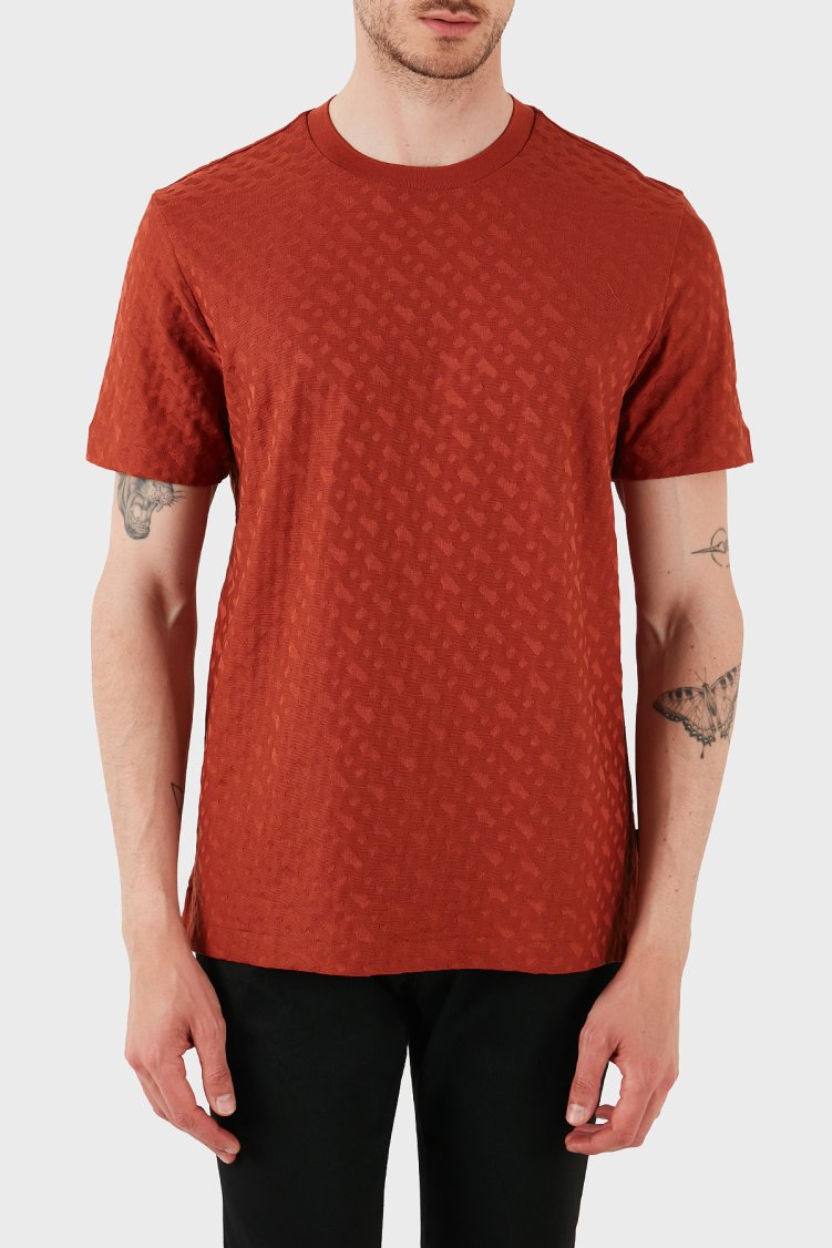 Boss Pamuklu Monogram Logo Baskılı Regular Fit Bisiklet Yaka Erkek T Shirt 50537131 806 KİREMİT - Boss