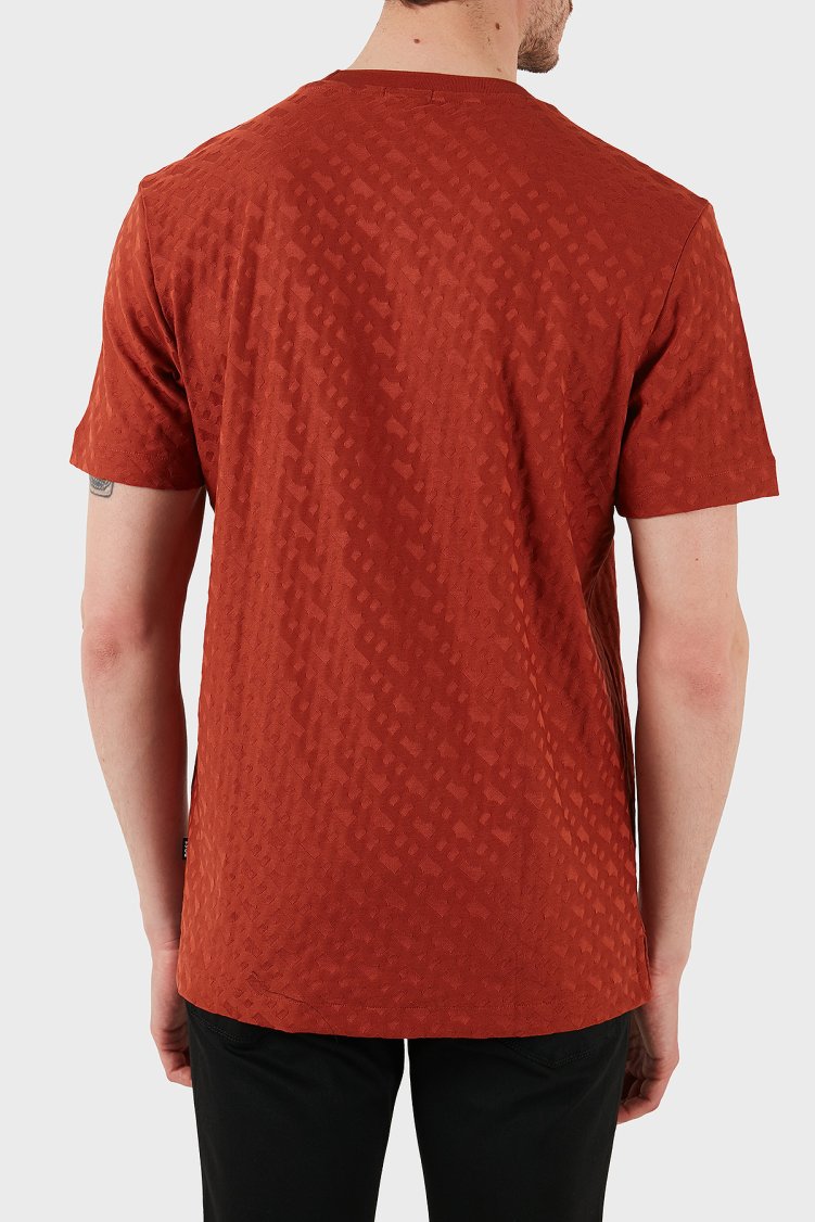 Boss Pamuklu Monogram Logo Baskılı Regular Fit Bisiklet Yaka Erkek T Shirt 50537131 806 KİREMİT - Boss (1)