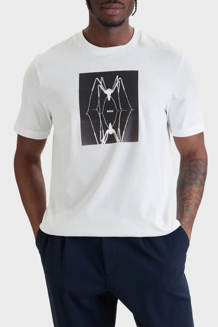 Boss Pamuklu Regular Fit Baskılı Bisiklet Yaka Erkek T Shirt 50561861 100 BEYAZ - Boss