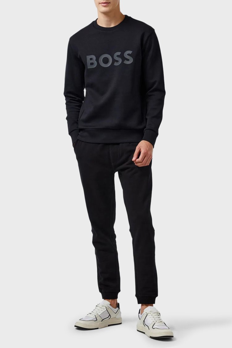 Boss Pamuklu Regular Fit Bisiklet Yaka Logolu Erkek Sweat 50506119 001 SİYAH - Boss (1)