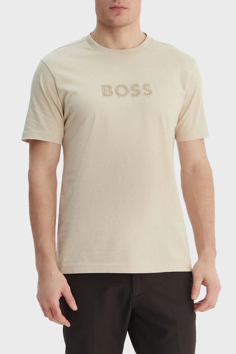 Boss Pamuklu Regular Fit Logo Detaylı Bisiklet Yaka Erkek T Shirt 50559361 272 BEJ - Boss