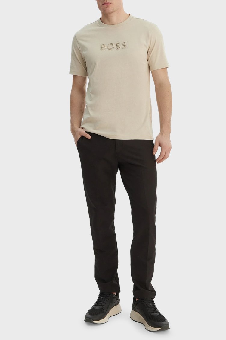 Boss Pamuklu Regular Fit Logo Detaylı Bisiklet Yaka Erkek T Shirt 50559361 272 BEJ - Boss (1)