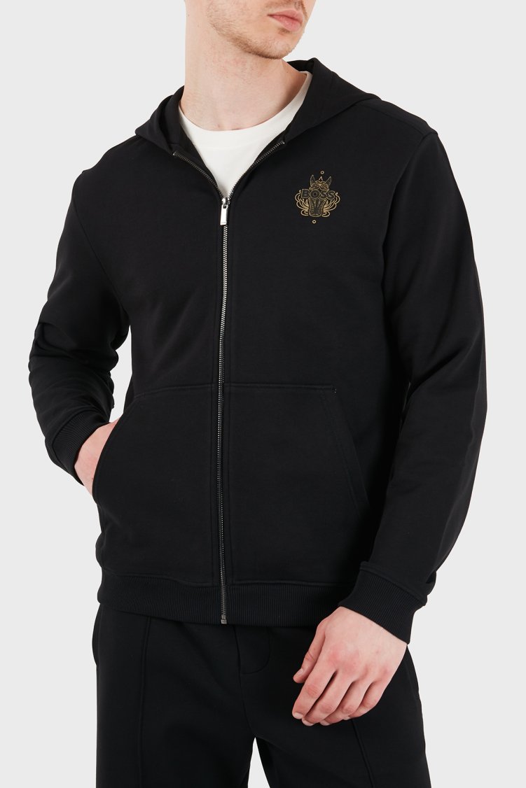 Boss Pamuklu Regular Fit Logolu Fermuarlı Kapüşon Yaka Erkek Sweat 50556427 001 SİYAH - Boss