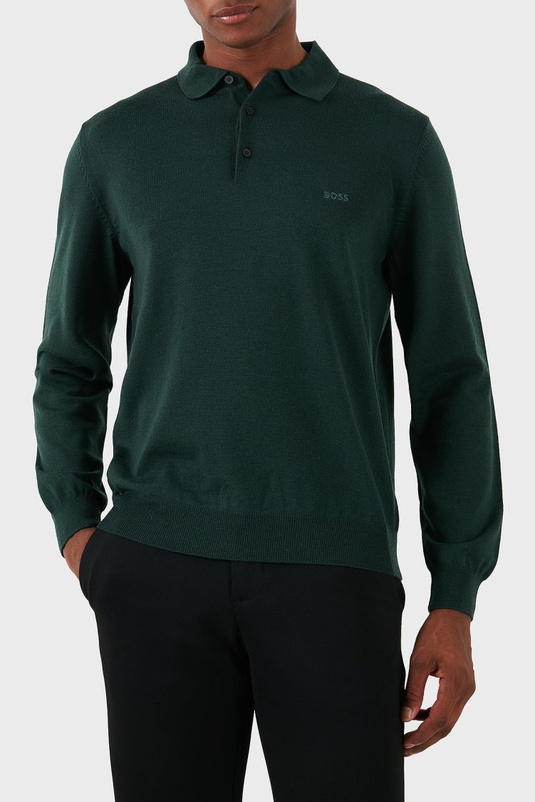 Boss % 100 Pamuk Regular Fit Polo Yaka Erkek Kazak 50476357 385 YEŞİL - Boss