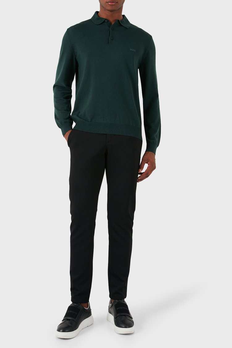 Boss % 100 Pamuk Regular Fit Polo Yaka Erkek Kazak 50476357 385 YEŞİL - Boss (1)