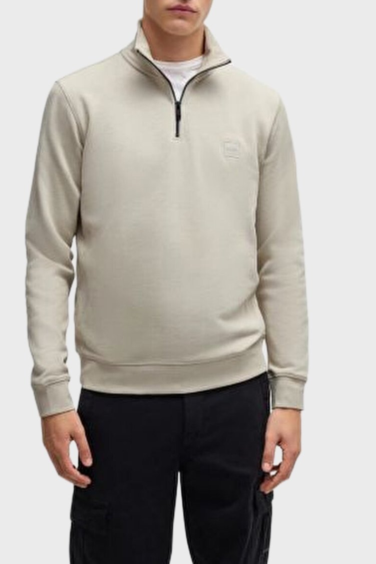 Boss Pamuklu Regular Fit Yarım Fermuarlı Dik Yaka Erkek Sweat 50468926 271 BEJ - Boss