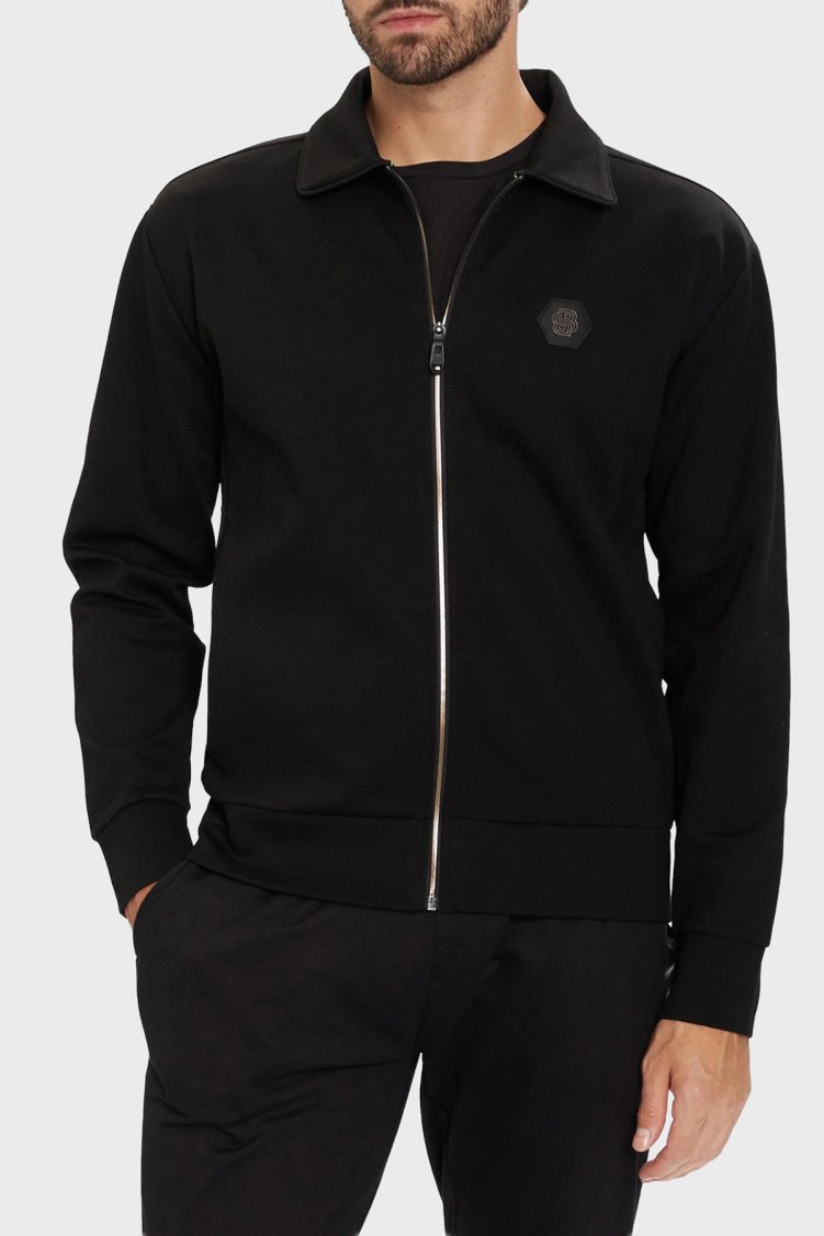 Boss Pamuklu Relaxed Fit Ceket Yaka Logolu Fermuarlı Erkek Sweat 50543881 001 SİYAH - Boss