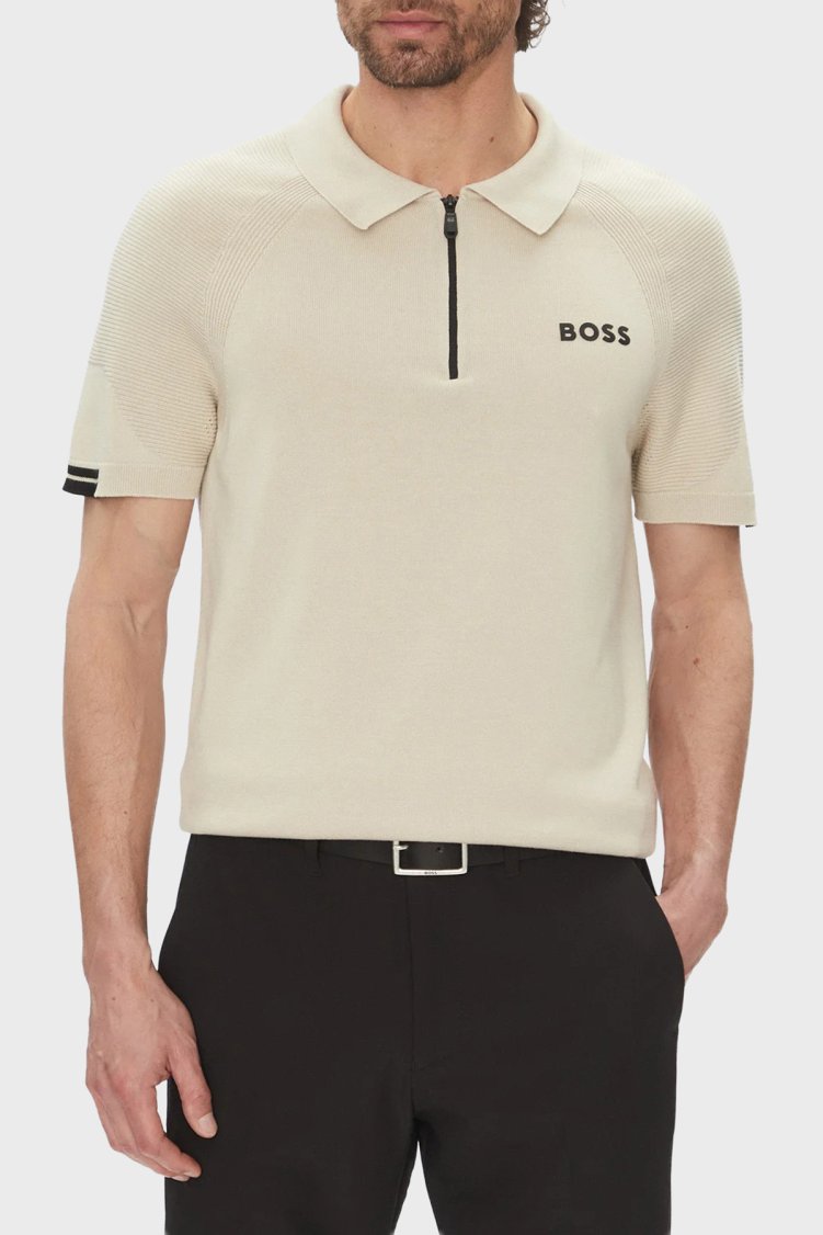 Boss Pamuklu Slim Fit Yarım Fermuarlı Erkek Polo Yaka T Shirt 50537146 284 Bej - Boss