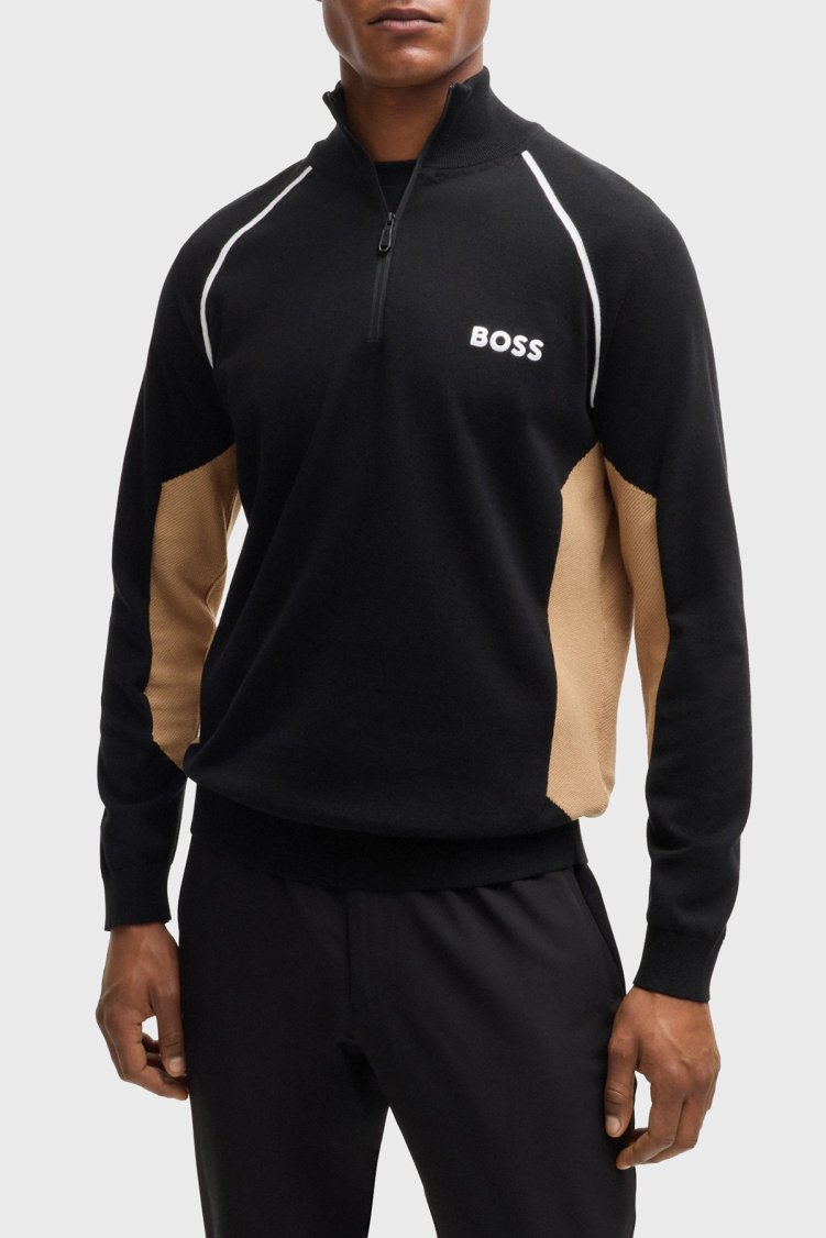 Boss Pamuklu Yarım Fermuarlı Dik Yaka Erkek Kazak 50519377 001 SİYAH - Boss