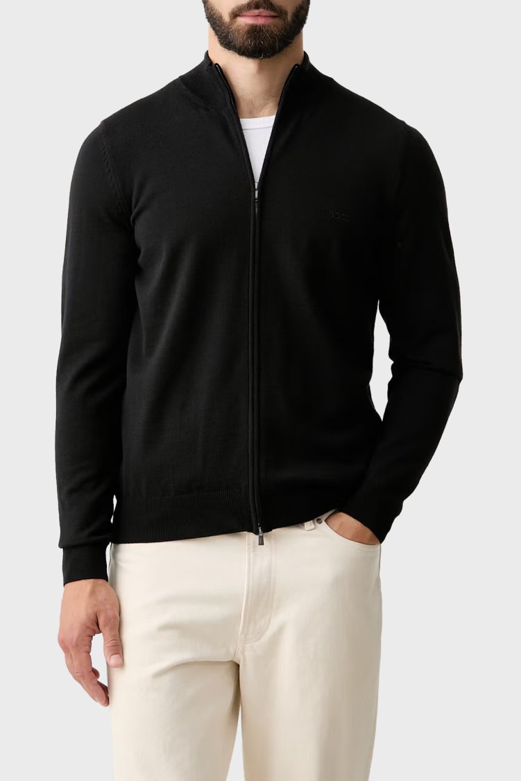 Boss Regular Fit Dik Yaka Yün Erkek Hırka 50571915 001 Siyah - Boss