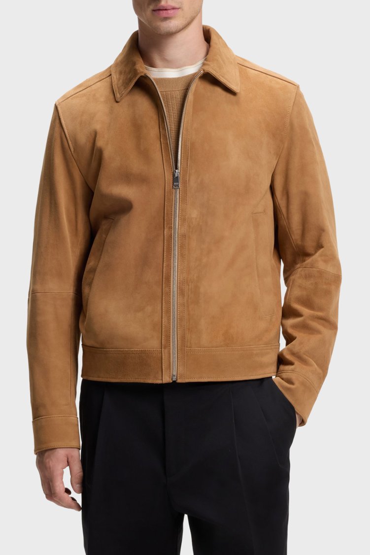 Boss Regular Fit Klasik Yaka Süet Erkek Deri Ceket 50563869 260 Bej - Boss