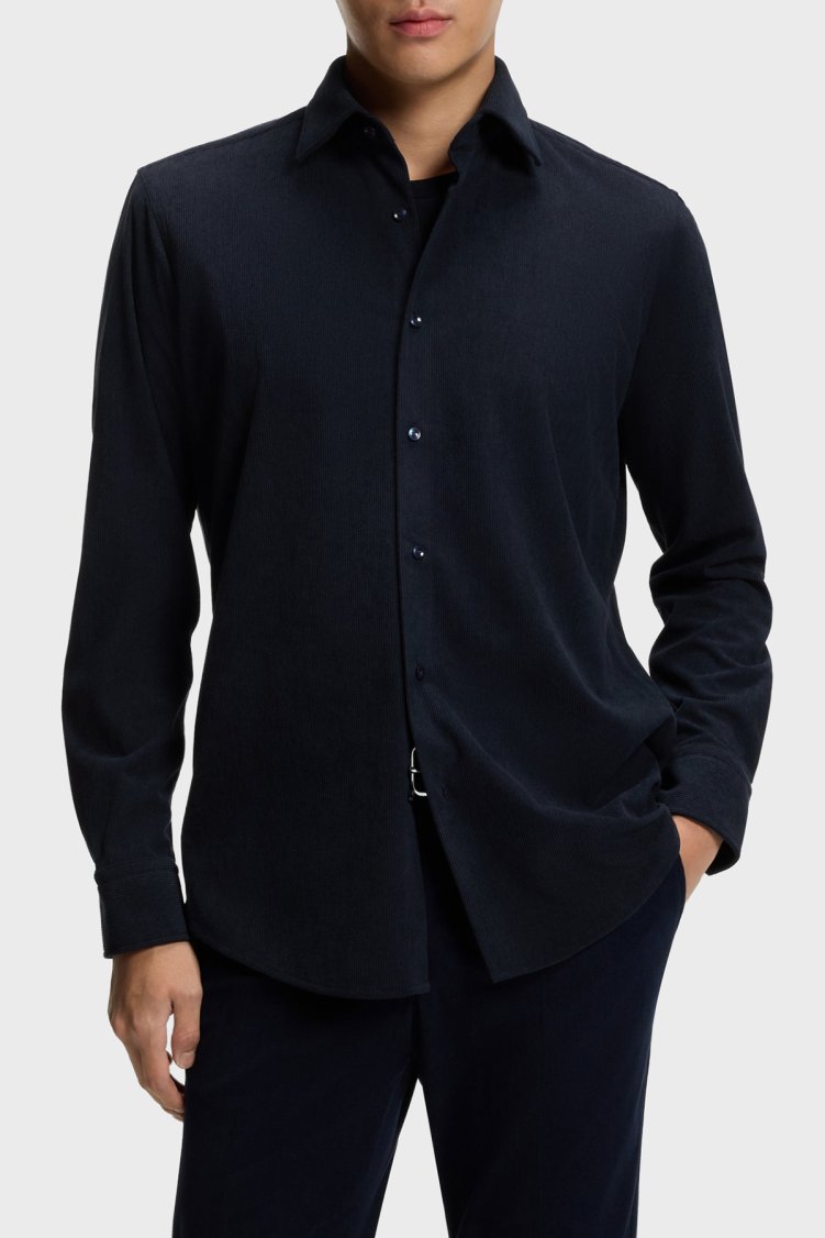 Boss Regular Fit Klasik Yaka Uzun Kollu Kadife Erkek Gömlek 50550679 404 LACİVERT - Boss