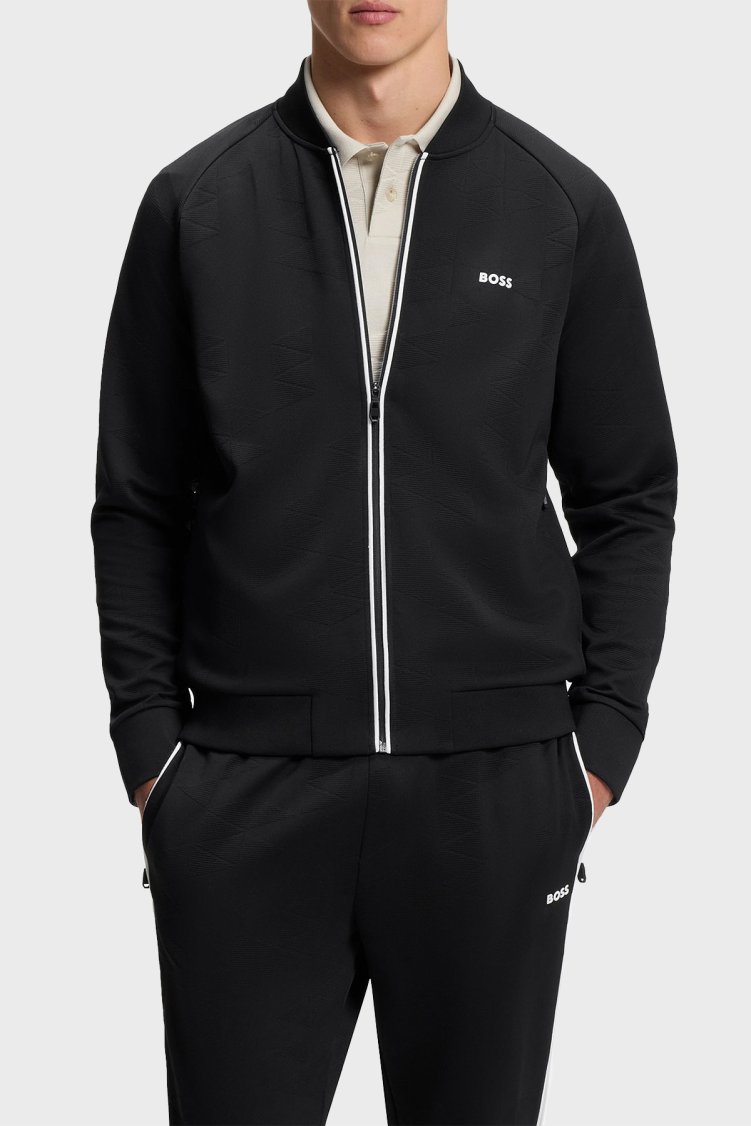 Boss Relaxed Fit Logolu Kolej Yaka Fermuarlı Erkek Sweat 50566825 001 Siyah - Boss