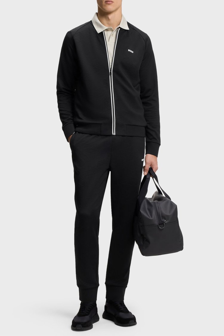 Boss Relaxed Fit Logolu Kolej Yaka Fermuarlı Erkek Sweat 50566825 001 Siyah - Boss (1)