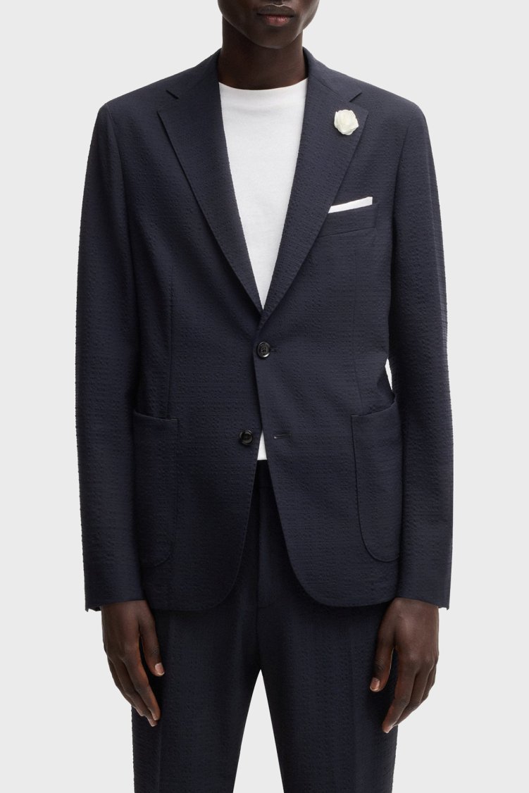 Boss Slim Fit Mono Yaka Dokulu Blazer Erkek Ceket 50540784 404 LACİVERT - Boss